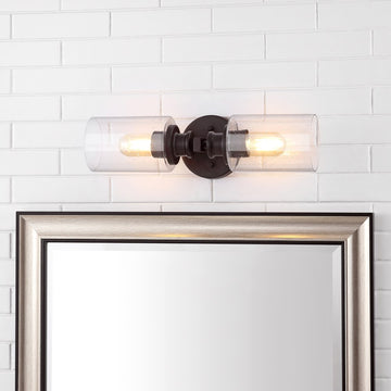 Jules Edison 16.5" Cylinder Iron/Seeded Glass Farmhouse Contemporary LED Wall Sconce - JONATHAN Y